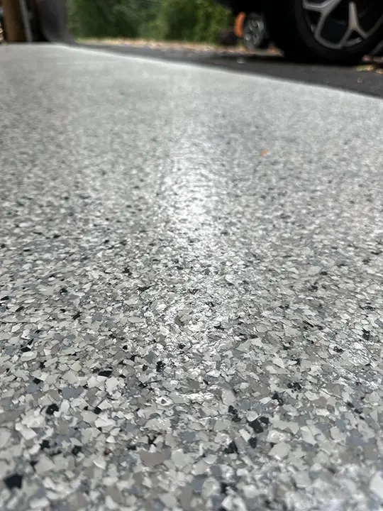close-up of garage floor flakes