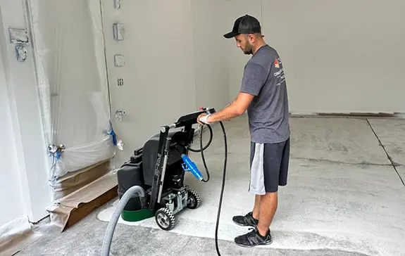 empty garage coated epoxy flake