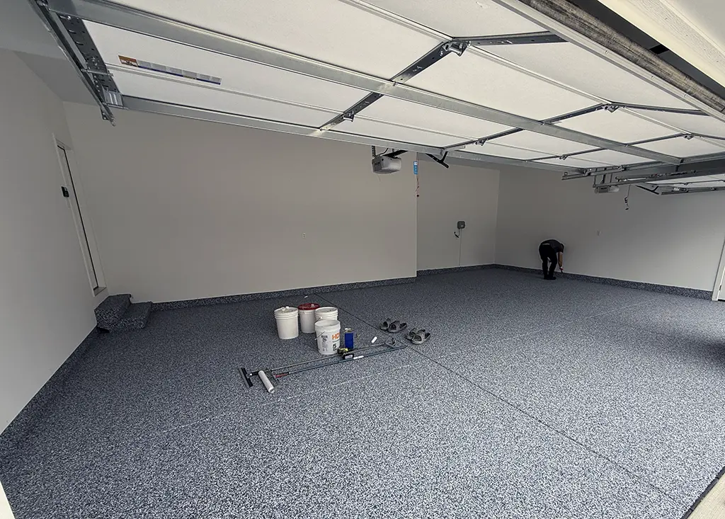 Finished epoxy flake garage floor coating in Chicago