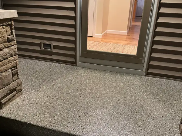 Coated front porch and step edge in Creekbed flake blend