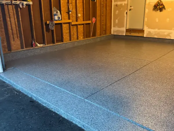 Finished polyurea garage floor in Nightfall flake, Round Lake Beach, IL
